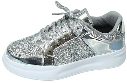 Kobilee Pailletten Schuhe Damen, Große Größen Atmungsaktiv Laufschuhe 80er Jahre Glitzer Bedazzled Sneaker Bling Schuhe Keil Sportschuhe Trendy Fitness Damenschuhe Party