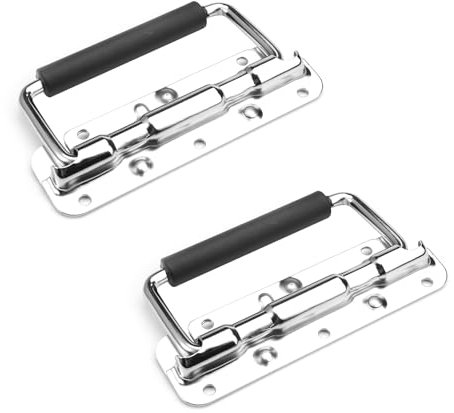 2 stycken vikhandtag, 140 mm fjädrad lådhandtag fällbart handtag bärhandtag för lådor lådhandtag fällbart handtag rostfritt stål hårdvara lådor med isolerat gummihandtag skydd för verktygslåda dörr