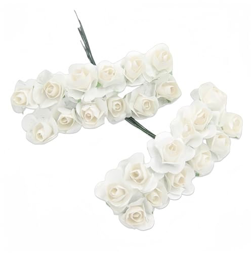 144 mini rose carta bomboniera confezione scatola fiore artificiale fai da te (Bianco)