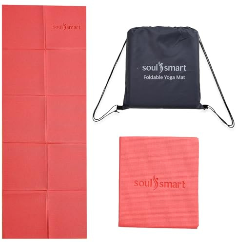 TJC Foldable Travel Yoga Mat 6MM - Non Slip Lightweight Portable Gym Fitness Training Pilates Exercise Mat - Indoor Outdoor Workout Yoga Mats for Women & Men - 188 x 63 CM - Pink