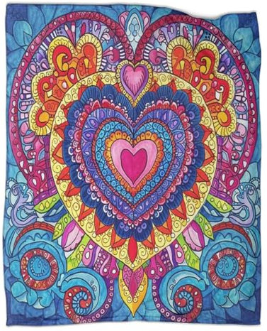 Herz-Mandala Kuscheldecke 40x50inch(100x130cm),weich & Warm,extra Flauschig Als Sofadecke Bunt Wohndecke Yogadecke Tagesdecke,Plüsch Sofaüberwurf