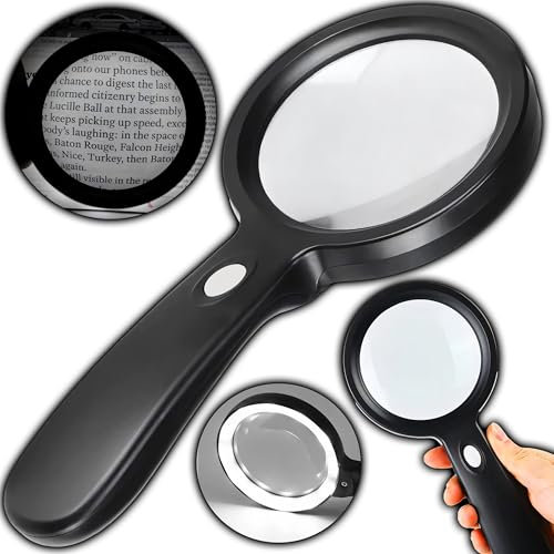 Retoo Lente d'ingrandimento da lettura con 18 LED, ingrandimento 10x, 3 modalità di illuminazione, lente d'ingrandimento per anziani e bambini, per giornali, gioielliere, monete, francobolli, carta di