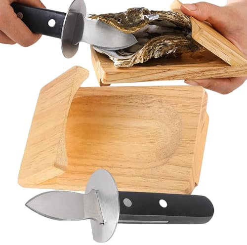 Coltello da Ostriche Oysterclamp in Legno Kit Apertura Ostriche - Apri Ostriche, Morsetti per Ostriche, Portatili Frutti di Mare Strumenti per Aprire Ostriche e Crostacei, Utensile per Cucina e Picnic