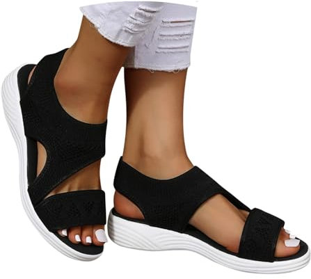 EQWIGKEIT Damen Sandalen Sommer Mesh Orthopädische Schuhe Bequem Waschbare Slingback Slide Sport mit Weiche Fussbett Outdoor Wassersandalen Casual Strick Plateau Sandalen