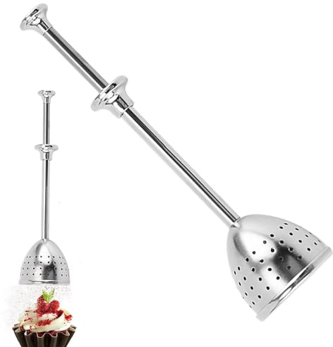 Spargitore di farina per cuocere | Spargitore per farina in acciaio per cottura | Shaker telescopico per zucchero a velo | Shaker Duster per dolcetti al forno, zucchero, farina