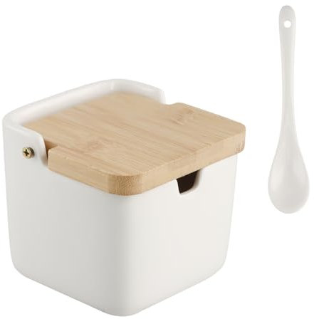 Ziyonix Céramique Sucrier Seasoning, Sucrier en céramique Pot de Sel Bouteille D'assaisonnement En Céramique Poitrine et Cuisine avec Couvercle en Bambou pour le Buffet du Café de L'hôtel Home