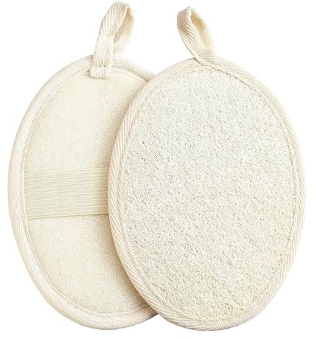 Natural Loofah Sponge Pads (2 Pack), Exfoliating Body Shower Scrubber for Men & Women, Used for Deep Cleansing and Soft Natural Body Scrubber, Eco-Friendly & Fully Biodegradable