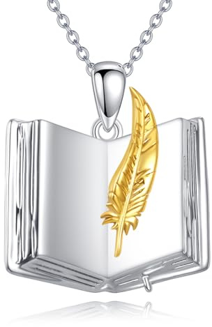 VONALA Collier avec pendentif en forme de livre en argent sterling 925 - Bijou littéraire - Cadeau pour bibliothécaire ou enseignante