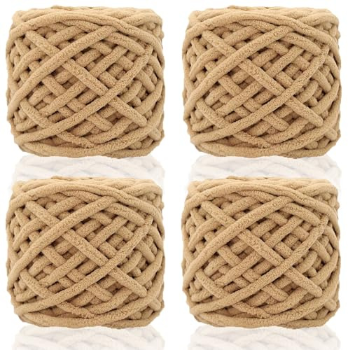 Hilo grueso de 95 g x 4 para ganchillo y tejer, hilo de felpilla de ganchillo de 0.27 pulgadas de grosor, lana gruesa esponjosa para manta de ganchillo, muñeca, bolsa, sombrero, cojín de almohada