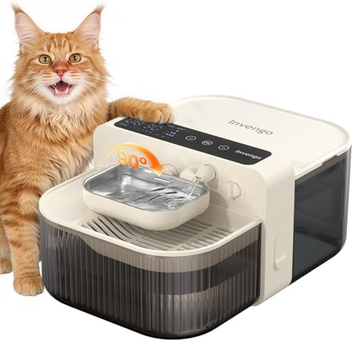 Invengo Fuente para Gatos Sin Cable y Sin Filtro - Batería 3000mAh 180 Días, Separación del Agua Limpia y del Agua Usada, Cuenco de Acero Inoxidable, Bebedero Gatos Sin Cable, 3,5L, Blanco Hueso