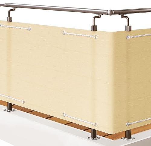 Trintion Balkon Sichtschutz Wetterfeste Balkonverkleidung Polyethylen Windschutz mit Stabile Metallösen Zwei Befestigungsmöglichkeiten Ohne Bohren Montage für Balkon Terrasse Zaun (Beige 90x300cm)
