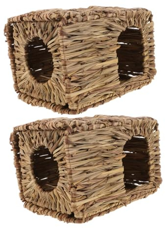 Gadpiparty 2PCS Foldable Grass House Hideout for Rabbits and Guinea Pigs Woven Small Shelter for Indoor and Outdoor Use Portable Bunny Beds with Sturdy Construction