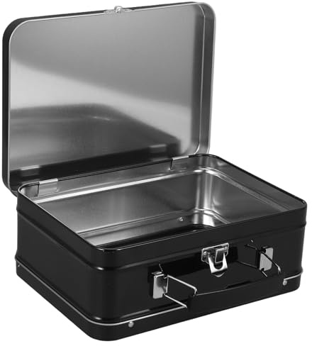 Ciieeo Caja Pequeña de Hojalata con Tapa Abatible y Asa Caja de Metal Decorativa Negra de 205X15X75 CM con Cierre Seguro Adecuado para Almacenar Joyas Recuerdos y Cosméticos Viajes