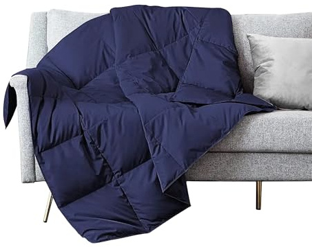 puredown® Soft Feather Down Throw Blanket Lightweight Packable Couch Throw for Indoor and Outdoor Use, Throw 50X70, Navy