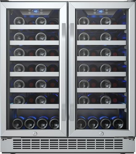 EdgeStar CWR5631FD 30-Inch 56 Bottle Built-In Dual Zone French Door Wine Cooler