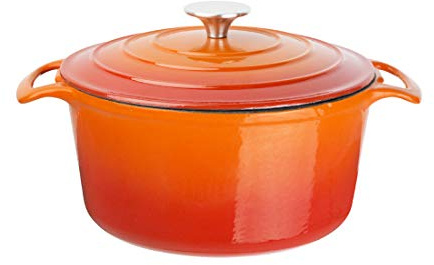 Vogue GH303 Round Orange Casserole Dish Large 125X235mm 4Ltr Cast Iron Cocotte Creuset