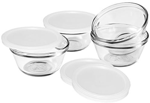 Anchor Hocking Glass Ramekins, 6 Ounce Glass Custard Cups with Lids, Set of 4
