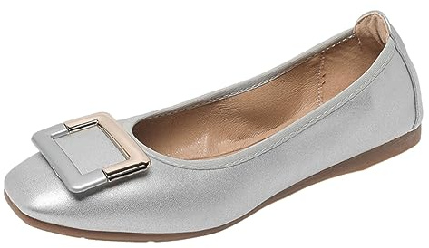 ANUFER Donna Morbido Ballerine Punta Quadrata Slip-On Scarpe da Passeggio Argento DX2830 EU38.5