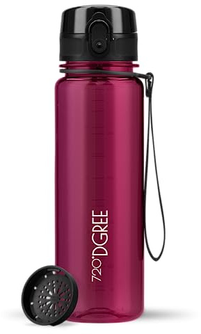 720°DGREE Trinkflasche 500ml “uberBottle“ crystalClear +Sieb - BPA-Frei, Auslaufsicher - Für Kinder, Schule, Sport, Fitness - Schmale Wasserflasche aus Tritan - Leicht, Stoßfest, Wiederverwendbar
