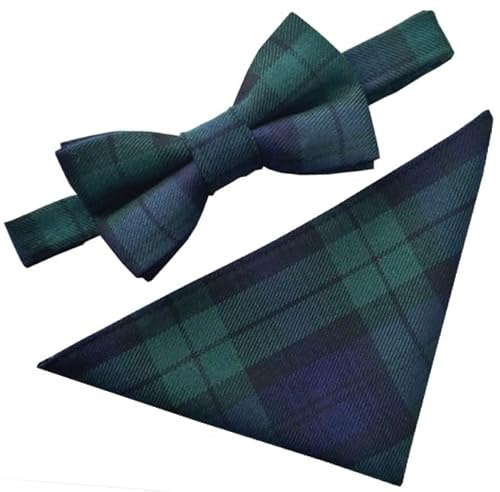 Black Watch Tartan Scottish Plaid Bow Tie & Hanky Set