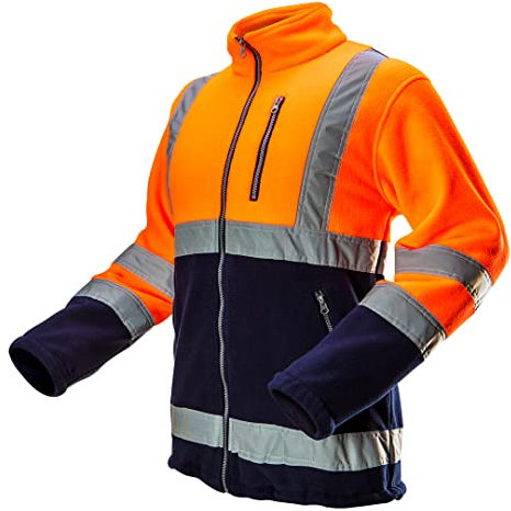 NEO TOOLS Herren Warnschutz-Arbeitsjacke, Stehkragen, langarm, Obermaterial Fleece 280 g/m2 aus 100% Polyester, mit reflektierenden Streifen, Größe:M, orange