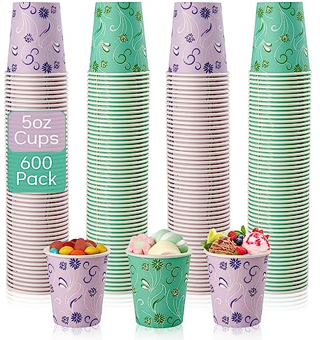 TV TOPVALUE 600 Pack 5oz Paper Cups, Bathroom Cups, Colorful Disposable Cups, Mini Mouthwash Cups, Hot Drinking Cup for Travel, Party and Event