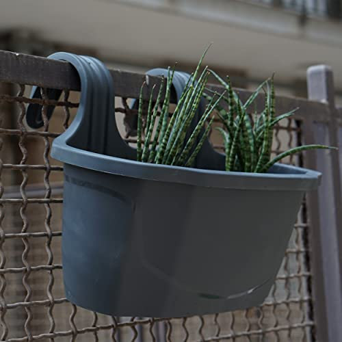 REPLOOD Balconiera Vaso da Ringhiera per Balcone con 2 Ganci 5.5lt (Grigio)