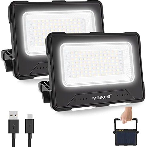 MEIKEE Lámpara LED de Trabajo Recargable Portátil con Batería, 10000 mAh, Foco LED, 4 Modos de Luz, Faro, 5 Luminosidades, Carga USB, Lámpara para Camping, Garaje, Construcción, Reparación, 2 Unidades