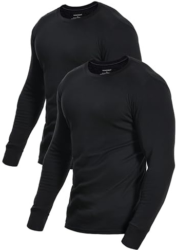 Comfneat Men's 2-Pack Long Sleeve Shirts Cotton Undershirts (Black 2-Pack, M)