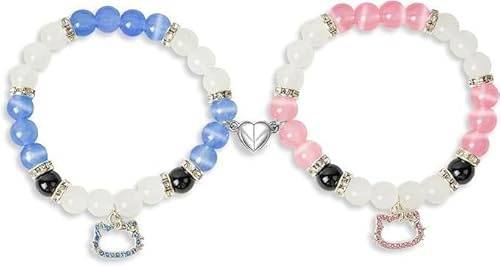 Aucuu Pararmband med magnet, matchande armband för par, matchande kristallarmband, pärlarmband i natursten, pararmband, vänskapsarmband, presenter till par, vän, flickvän
