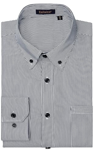 Enlision Camicia da Uomo a Maniche Lunga Casual Classiche Camicie a Righe Uomo con Bottoni Regolare Fit con Tasche Bianco e Nero