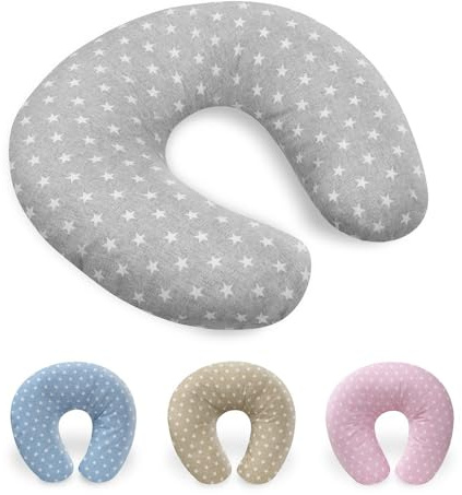 Interbaby Almohada Embarazada Algodón 55x55 cm, Relleno de Silicona | Cojin Lactancia Bebe Cómodo, Fácil Lavado, Versátil | Cojin Embarazada para Recientes y Futuras Mamás | Star Gris