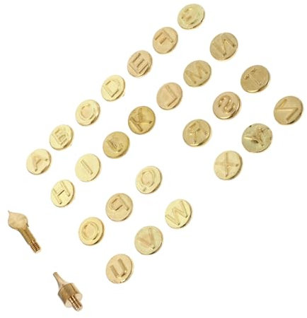 SEWACC Juego De Puntas Para Quemar Madera y Pirograbado 26 Letras Mayúsculas, Para Bricolaje Artístico, Color Metálico, Compatible Soldadores Estándar, Adecuado Para Proyectos De Madera y Cuero