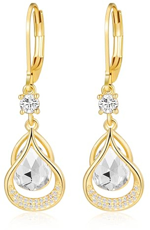 Gold Ohrringe Geburtsstein hängend ohrringe 14K gold hängend gold ohrringe Feine Schmuckstücke Geburtstagsgeschenke für Frauen(Gold April)