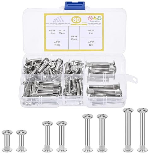 Peevisap 80 Pièces Vis Assemblage Meuble, 5mm Vis Poignée De Porte Avec Connecteur D'Armoire M4, Vis D'Assemblage, Vis Relieuse, Assemblage Meuble, Pour Meubles Planches Armoires