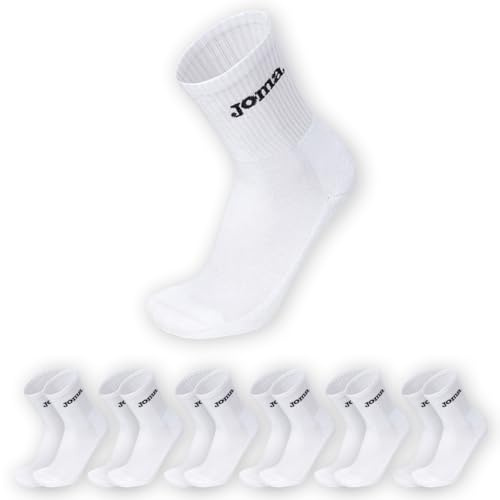 Joma Calze Uomo Spugna, Calzini Tennis Padel Uomo, Calcio e Basket, Crew Socks Altezza Metà Polpaccio, Calzini Sportivi Corti in Cotone, 6 Paia (BIANCO,42-43)