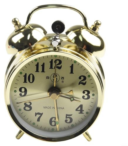 Sveglia super forte per adulti che dormono pesanti, doppia campana retrò silenziosa al quarzo senza ticchettio, sveglia retrò a ferro di cavallo per camere da letto, sala studio, oro