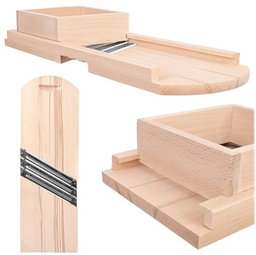 KADAX Gemüsehobel aus Holz, Krauthobel mit 3 scharfen Edelstahlklingen, Gurkenhobel, traditioneller Kohlhobel, Küchenhobel für Gemüse, Gurkenreibe (56 x 19 cm)
