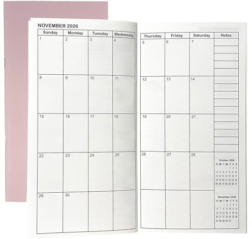 Travelers Notebook Inserts Jan 2026 - Dec 2027, Travelers Notebook Calendar 2 Years, Monthly Planner, Regular Size TN Journal, 8.3 x 4.25 inches, 1pcs, Pink