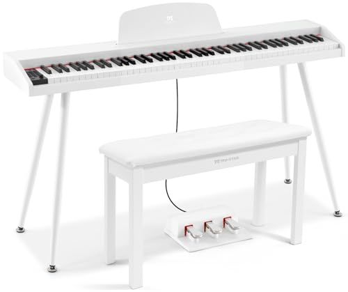 MUSTAR 88 Tasten Digital Piano mit Klavierhocker, Keyboard Piano Volle Größe mit 3 Pedaleinheiten, Portable E-Piano, Home Digital Piano mit MIDI-USB und Ständer, Weiß
