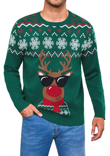 Gyabnw Jersey Hombre Navidad Clásico Manga Larga Sueter Ugly Christmas Sweater Redondo Pullover de Punto de Navidad con Copo