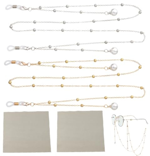JYNXOR 2 Pezzi Catena di Occhiali,Catena Elegante,Cordino Antiscivolo, Catena Occhiali da Sole, Catenina da Lettura per Occhiali da Sole e da Vista Donna Con panno per occhiali