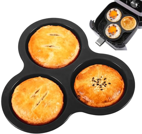 Stampo per muffin per friggitrice ad aria calda, 3 cavità, per cupcake, in silicone, per piccole torte, hamburger, torte, microonde, forno, polpette