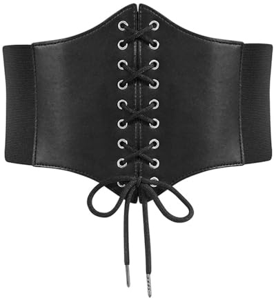 HUVZOR 1 pièce Ceinture Corset pour Femme Cuir Corset à Lacets Waspie Ceinture Large Élastique Femme Ceinture Rétro Cinch Corset pour d'Halloween Steampunk Medievale Pirate