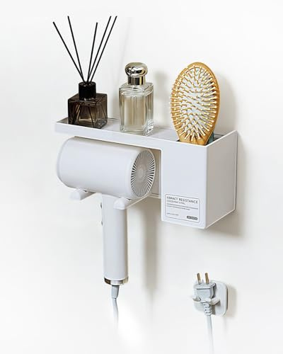 MidingChai Soporte para Secador de Pelo sin Taladrar, con Gancho para Enchufe, Soporte Secador Universal, para Hotel, Baño, Salón (24 x 9 x 12 CM)