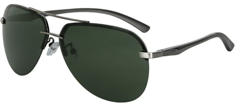 Zeniiv Polarised Pilot Sunglasses for Men & Women, UV400 Protection Aviator Sunglasses, Ultra Lightweight Classic Shades for Driving, Fishing, Outdoor(Gun/Dark Green)