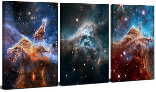 3 Piece Galaxy Wall Art Outer Space Decor for Boys Bedroom Pictures Nebula Interstellar Landscape Posters Canvas Prints Astronomy Paintings Fantastic Starry Universe Artwork Home Decorations 12x16”