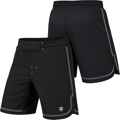 Mytra Fusion Short MMA Homme pour Combat en Cage, Musculation, Entraînement de Kickboxing, Grappling BJJ, Workout, Sports de Combat, Muay Thaï et Arts Martiaux – Noir