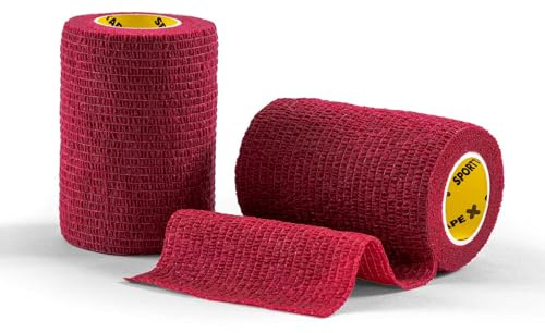 SPORTTAPE Self-Adhesive Cohesive Bandage, 2 Rolls - 7.5cm x 4.5m, Maroon | Compression & Vet Wrap for Dogs, Horses, Sports Stretch Tape for Football, Ankles, Joints, Fingers, Wrists & Sock Tape