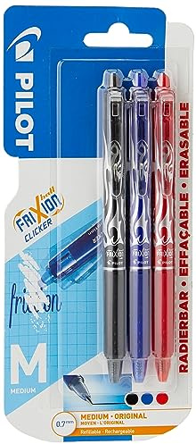 Pilot - Blister 3 FriXion Ball Clicker 0.7 - Roller effaçable - Noir/Bleu/Rouge - Pointe moyenne